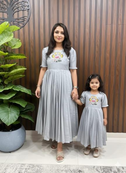 MOTHER DAUGHTER COMBO roman cotton Gray Kidswear wholesalers in Mumbai